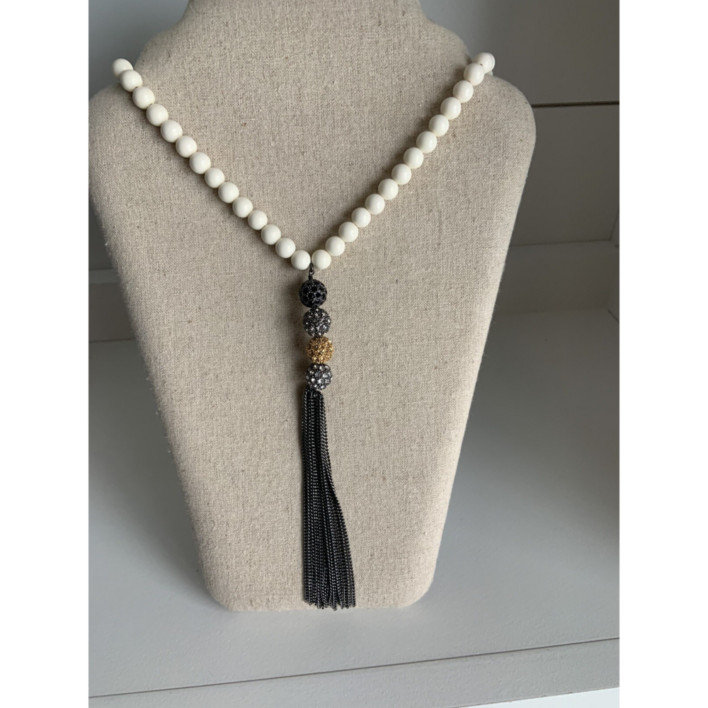 Stella & Dot Revival Tassel Beads Long Necklace in White - Picture 4 of 6